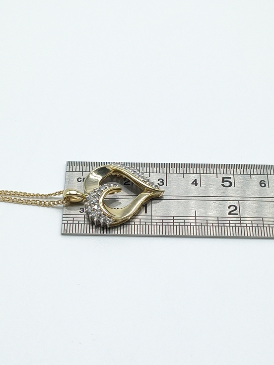 14k Yellow Gold Diamond Cluster Open Heart Pendant Necklace - Picture 10 of 13